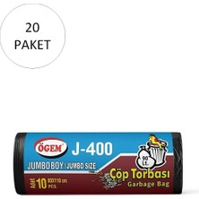 Ögem J-400 Jumbo Boy Çöp Torbası 80 x 110 cm 10'lu Rulo x 20 Paket = 200 Adet Siyah