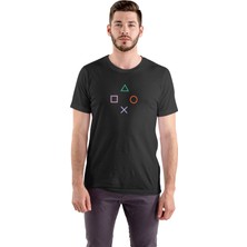 Sertateks Gamer Tshirt Kare Üçgen Yuvarlak x Ps Tişört Siyah Unisex