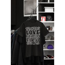 Sertateks Love Yourself First Baskılı Kadın Tişört Siyah