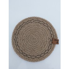 Home Decors By Özlem 6 Adet Işlemeli Bardak Altlığı Jüt Pamuk Hasır Sunum Mutfak Sofra Dekor El Yapımı Makine Dikişli - 14 cm