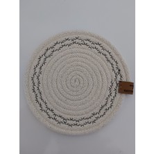 Home Decors By Özlem 6 Adet Işlemeli Bardak Altlığı Jüt Pamuk Hasır Sunum Mutfak Sofra Dekor El Yapımı Makine Dikişli - 14 cm
