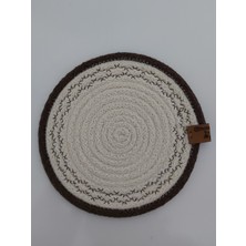 6 Adet Işlemeli Bardak Altlığı Jüt Pamuk Hasır Sunum Mutfak Sofra Dekor El Yapımı Makine Dikişli - 14 cm