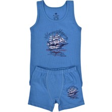 İki Yıldız Erkek Çocuk Yelken Baskılı Atlet Boxer Takım 6041 BGL-ST03473