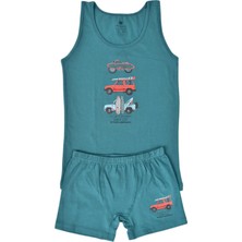 İki Yıldız Erkek Çocuk Araba Baskılı Atlet Boxer Takım 6044 BGL-ST03478