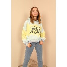 Lody Mood 3 Iplik Kumaş Kapüşonlu Oversize/salaş Batik Desen Kadın Sweatshirt-Mint