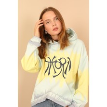 Lody Mood 3 Iplik Kumaş Kapüşonlu Oversize/salaş Batik Desen Kadın Sweatshirt-Mint