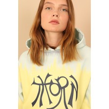 Lody Mood 3 Iplik Kumaş Kapüşonlu Oversize/salaş Batik Desen Kadın Sweatshirt-Mint