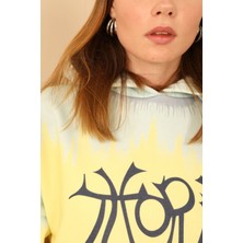 Lody Mood 3 Iplik Kumaş Kapüşonlu Oversize/salaş Batik Desen Kadın Sweatshirt-Mint