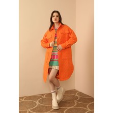 Lody Mood Jakar Kumaş Soğan Desen Oversize Kadın Uzun Gömlek-Oranj