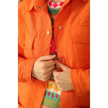 Lody Mood Jakar Kumaş Soğan Desen Oversize Kadın Uzun Gömlek-Oranj