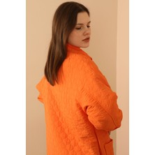 Lody Mood Jakar Kumaş Soğan Desen Oversize Kadın Uzun Gömlek-Oranj