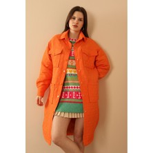 Lody Mood Jakar Kumaş Soğan Desen Oversize Kadın Uzun Gömlek-Oranj