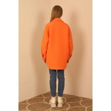 Lody Mood Jakar Kumaş Soğan Desen Kapitone Oversize Kadın Gömlek-Oranj