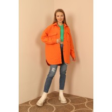 Lody Mood Jakar Kumaş Soğan Desen Kapitone Oversize Kadın Gömlek-Oranj