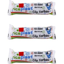 Niceplast Jumbo Çöp Torbası Poşeti  2 Kat  Siyah  400 gr 80 x 110 cm 10 Adetlik 3 Rulo