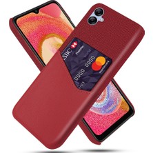 Seashell Digital Samsung Galaxy A04 4g (164.4 x 76.3 x 9.1 Mm) Için Cep Telefonu Kasası Kart Tutucu Tasarım Bezi Doku Telefonu Pu Deri Kaplı Pc Kapak Kırmızısı (Yurt Dışından)