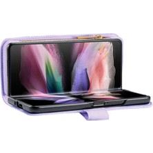 Seashell Digital Samsung Galaxy Z Fold4 Için 5g Fermuarı Cep Stand Deri Kılıf Renklem Deseni Baskılı Telefon Cüzdanı Kapak Morası (Yurt Dışından)