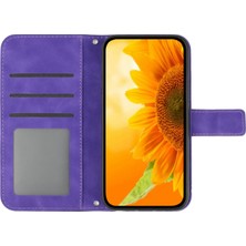 Seashell Digital Samsung Galaxy S23+ HT04 Flip Cüzdan Kapağı Cilt Dokunuşu Basılı Baskılı Ayçiçeği Çizgiye Dayanıklı Telefon Kılıfı Stand El Strap-Dark Mor ile (Yurt Dışından)