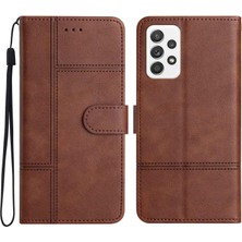 Seashell Digital Samsung Galaxy A73 5g Dikiş Hattı Dekoru Telefon Kabuğu Cowhide Doku Cüzdan Iş Stili Pu Deri Stand Telefon Case-Coffee (Yurt Dışından)