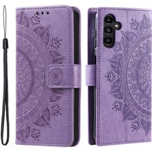 Seashell Digital Samsung Galaxy A54 Için 5g Baskılı Mandala Çiçek Katlama Standı Pu Deri Deri Cüzdan Strap-Purple ile Manyetik Flip Telefon Kapağı (Yurt Dışından)