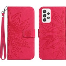 Seashell Digital Samsung Galaxy A52 4G/5G/A52S 5g HT04 Cilt Dokunuşlu Pu Deri+Tpu Telefon Kılıfı Baskılı Ayçiçeği Stand Cüzdan Kapağı El Strap-Rose (Yurt Dışından)