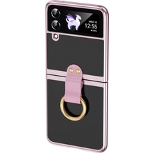 Seashell Digital Samsung Galaxy Z Flip4 Için 5g Elektraplama Pu Deri+Pc Katlanır Telefon Kasa Parmak Yüzük Tutucu Kristal Açık Dalgalı Anti-Drop Kapak Pembe (Yurt Dışından)