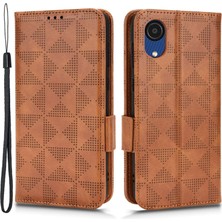 Seashell Digital Samsung Galaxy A03 Çekirdek Üçgen Deseni Için Baskılı Telefon Kılıfı Şok Geçirmez Pu Deri Cüzdan Stand Strap-Brown (Yurt Dışından)