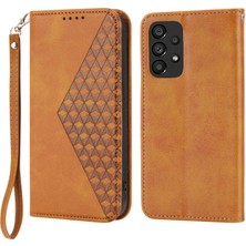 Seashell Digital Samsung Galaxy A23 5g (Global Versiyon)/4g Buzağı Doku Pu Deri Kılıf Manyetik Otomatik Kapanış Cüzdan Strap-Sarı (Yurt Dışından)