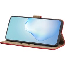 Seashell Digital Samsung Galaxy A03 Için (164.2 x 75.9 x 9.1mm) Vintage Cilt Dokunuşu His Pu Deri Stand Kapak Çizgileri Dekoru Tam Koruma Telefon Cüzdan Kasa-Kırmızı (Yurt Dışından)