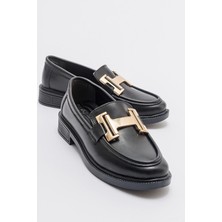 Ccway Kadın Tokalı Loafer Ayakkabı SİYAH CİLT