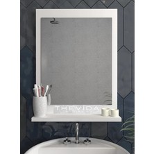 Thevida Lavabo Aynası , Dresuar 60  x  45 Beyaz Renk Raflı Ayna, Etajer