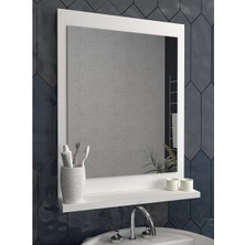 Thevida Lavabo Aynası , Dresuar 60  x  45 Beyaz Renk Raflı Ayna, Etajer