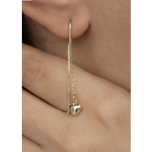 By Milo Jewellery 14AYAR Altın Kalpli Sallantılı Küpe