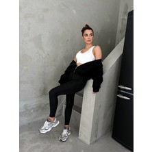 Siyah Seamless/şardonlu Tam Boy Spor Tayt