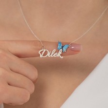 Hom Silver Jewelry 925 Ayar Gümüş Kişiye Özel Isimli Kelebek Kadın Kolye HSJ0112