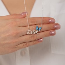 Hom Silver Jewelry 925 Ayar Gümüş Kişiye Özel Isimli Kelebek Kadın Kolye HSJ0112