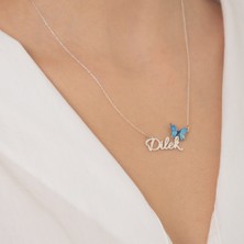 Hom Silver Jewelry 925 Ayar Gümüş Kişiye Özel Isimli Kelebek Kadın Kolye HSJ0112