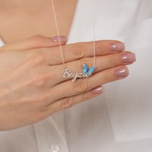 Hom Silver Jewelry 925 Ayar Gümüş Kişiye Özel Isimli Kelebek Kadın Kolye HSJ0119