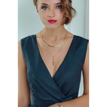 Minimalist Tasarım Yüksek Kalite Çelik Yılan Kolye Kadın 2'li Kombin Kolye Italyan Zincir Kolye Yassı Zincir Kolye