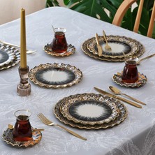 Glore Vintage Altın Yaldızlı 6 Kişilik 33 Parça Pasta Çay Servis Ikram Takımı
