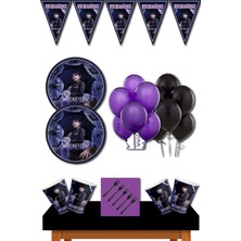 Parti Furyası Wednesday Doğum Günü Konsepti 32 Kişilik Wednesday Doğum Günü Seti Ekonomik