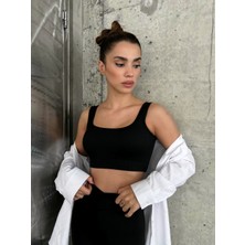 Edition Siyah Seamless/sandık Yaka Fitilli Hafif Destekli / Şekillendirici Spor Büstiyer