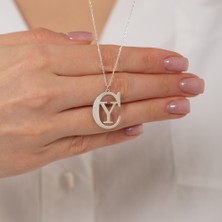 Hom Silver Jewelry 925 Ayar Gümüş Kişiye Özel Iç Içe Geçmiş Harf Tasarımlı Kadın Kolye HSJ0109