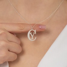 Hom Silver Jewelry 925 Ayar Gümüş Kişiye Özel Iç Içe Geçmiş Harf Tasarımlı Kadın Kolye HSJ0109