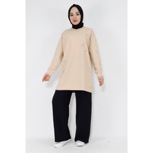 By Coolest Butik 2081 Inci Taş Detaylı 2 Iplik Sweatshirt
