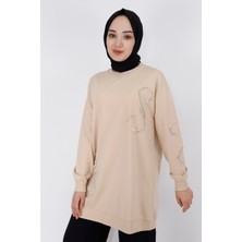 By Coolest Butik 2081 Inci Taş Detaylı 2 Iplik Sweatshirt