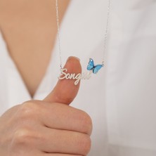 Hom Silver Jewelry 925 Ayar Gümüş Kişiye Özel Isimli Kelebek Kadın Kolye HSJ0111