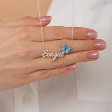 Hom Silver Jewelry 925 Ayar Gümüş Kişiye Özel Isimli Kelebek Kadın Kolye HSJ0111