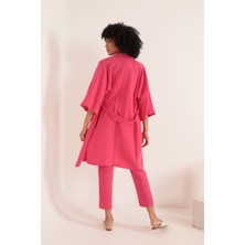 Müslin Kumaş Oversize Kadın Kimono-Fuşya