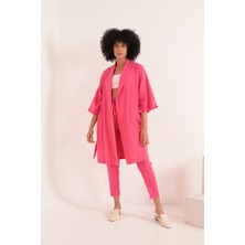Müslin Kumaş Oversize Kadın Kimono-Fuşya